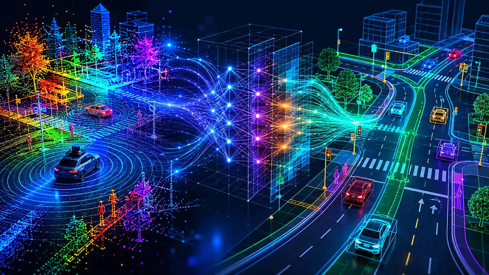 Data flow from point cloud to AI processing to HD map